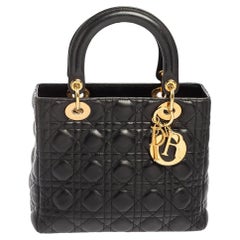 Dior Black Cannage Quilted Leather Lady Dior Tote
