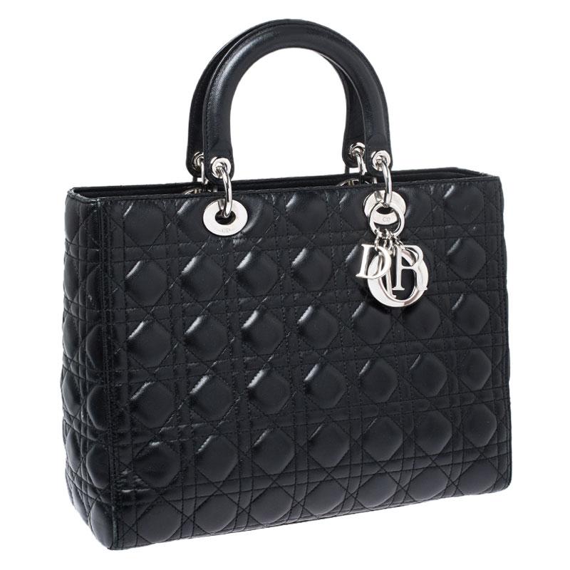 Dior Black Cannage Quilted Leather Large Lady Dior Tote 4