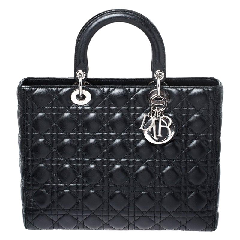 Dior Black Cannage Quilted Leather Large Lady Dior Tote
