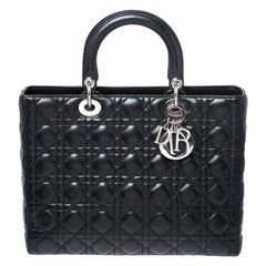 Dior Black Cannage Quilted Leather Large Lady Dior Tote