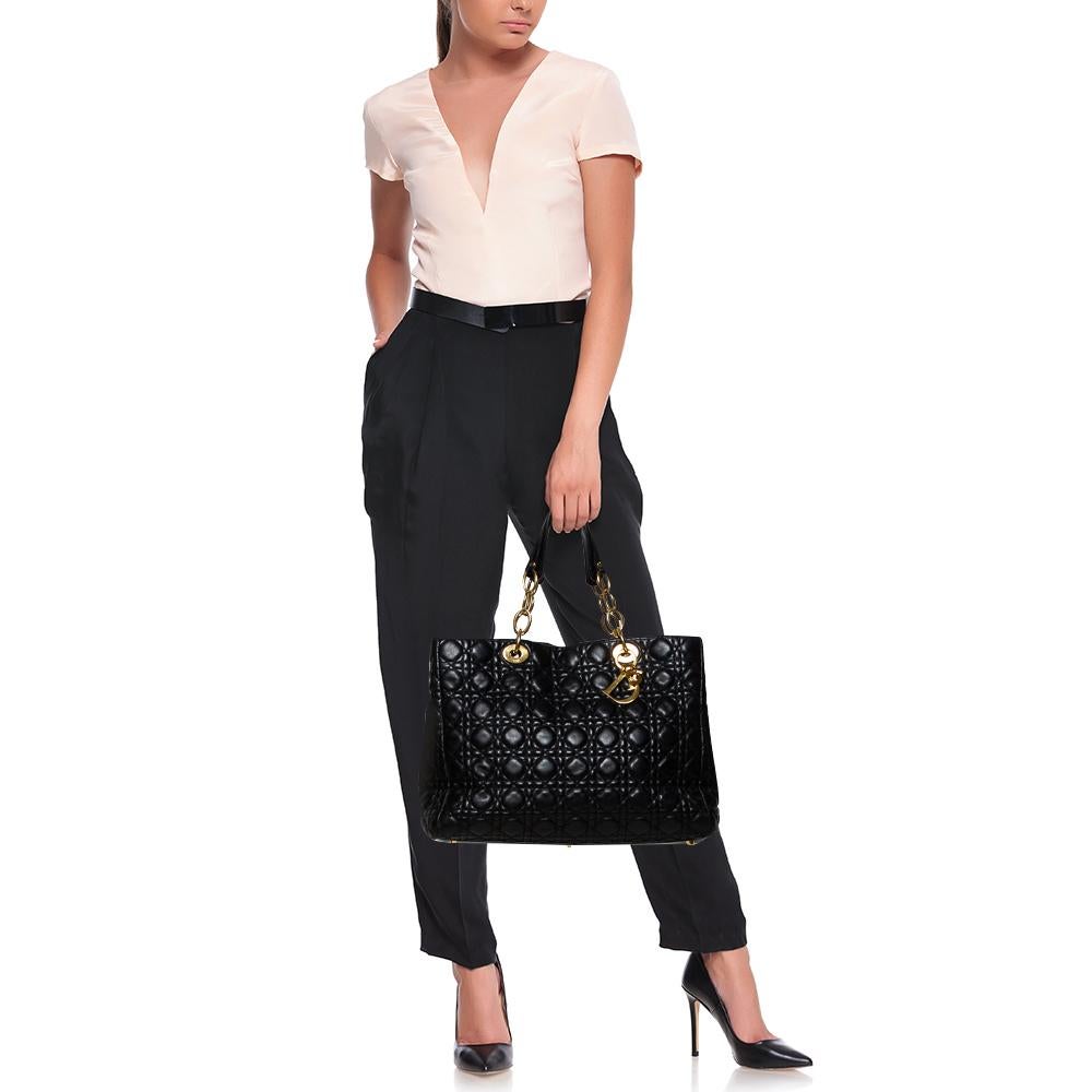 Dior Black Cannage Quilted Leather Large Shopper Tote In Fair Condition In Dubai, Al Qouz 2