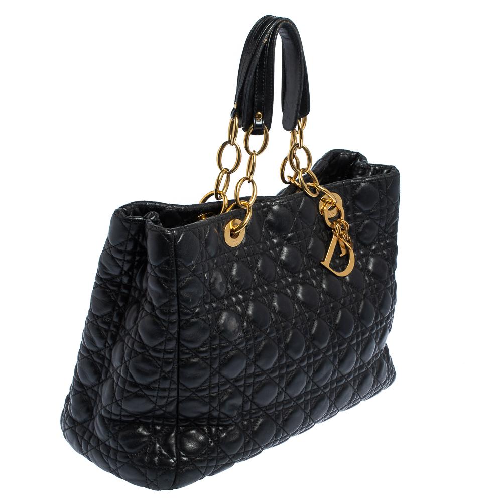 Women's Dior Black Cannage Quilted Leather Large Shopper Tote
