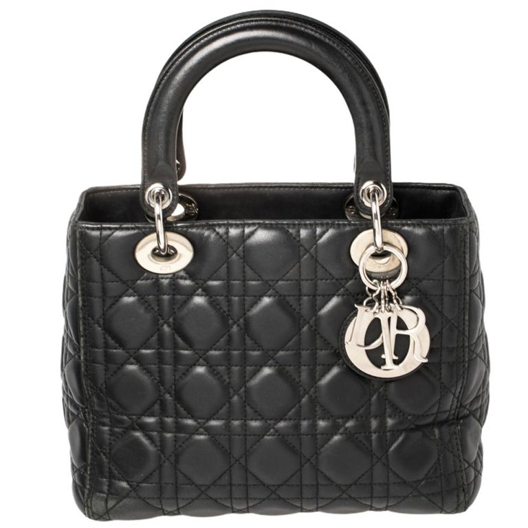 Dior Black Cannage Quilted Leather Medium Lady Dior Tote at 1stDibs