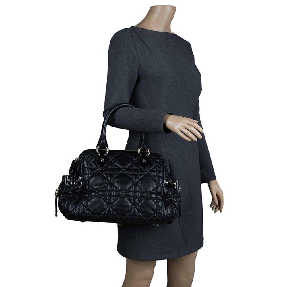 Dior Black Cannage Quilted Leather Satchel In Excellent Condition In Dubai, Al Qouz 2