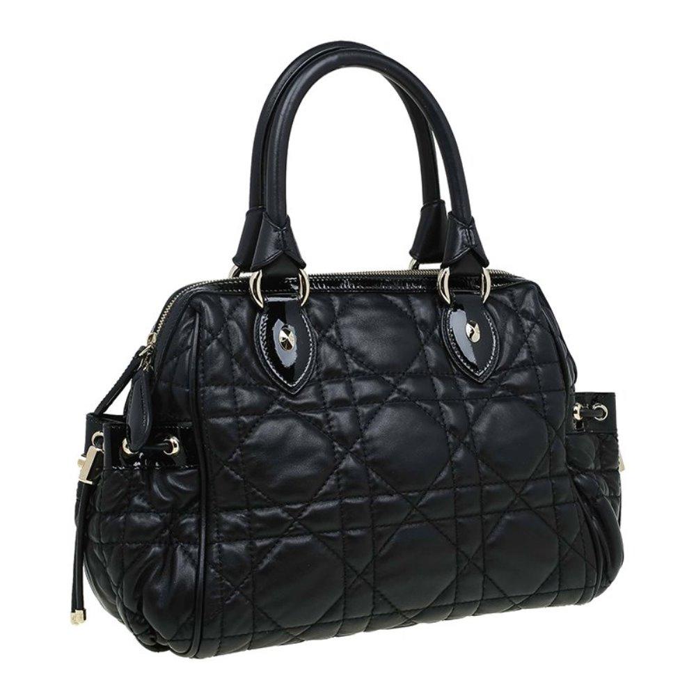Women's Dior Black Cannage Quilted Leather Satchel
