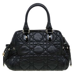 Dior Black Cannage Quilted Leather Satchel