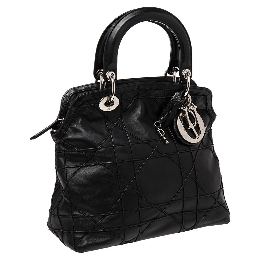 Women's Dior Black Cannage Quilted Leather Small Granville Tote
