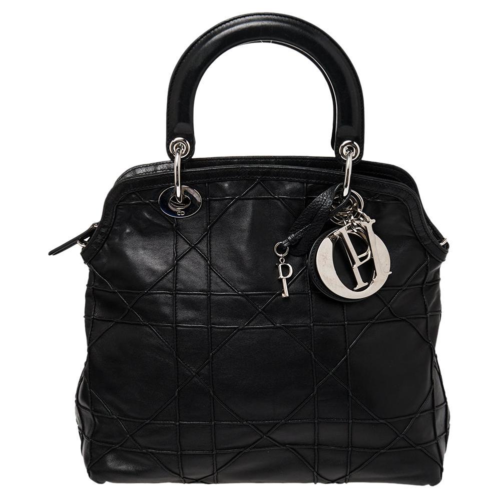 Dior Black Cannage Quilted Leather Small Granville Tote