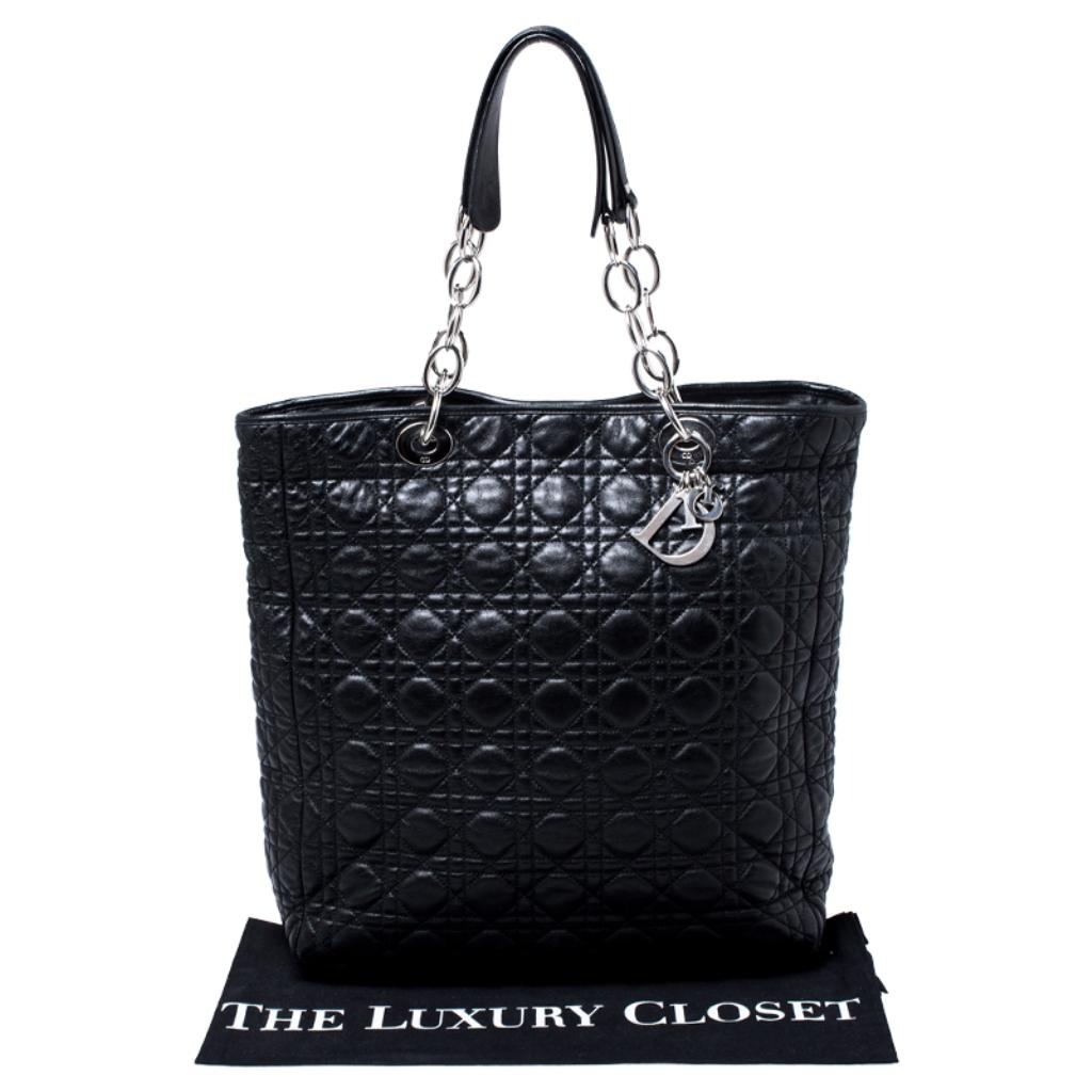 Dior Black Cannage Quilted Leather Soft Shopper Tote 8