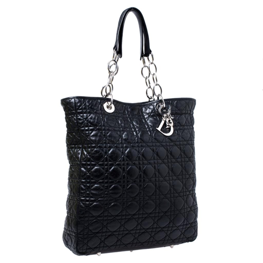 Women's Dior Black Cannage Quilted Leather Soft Shopper Tote