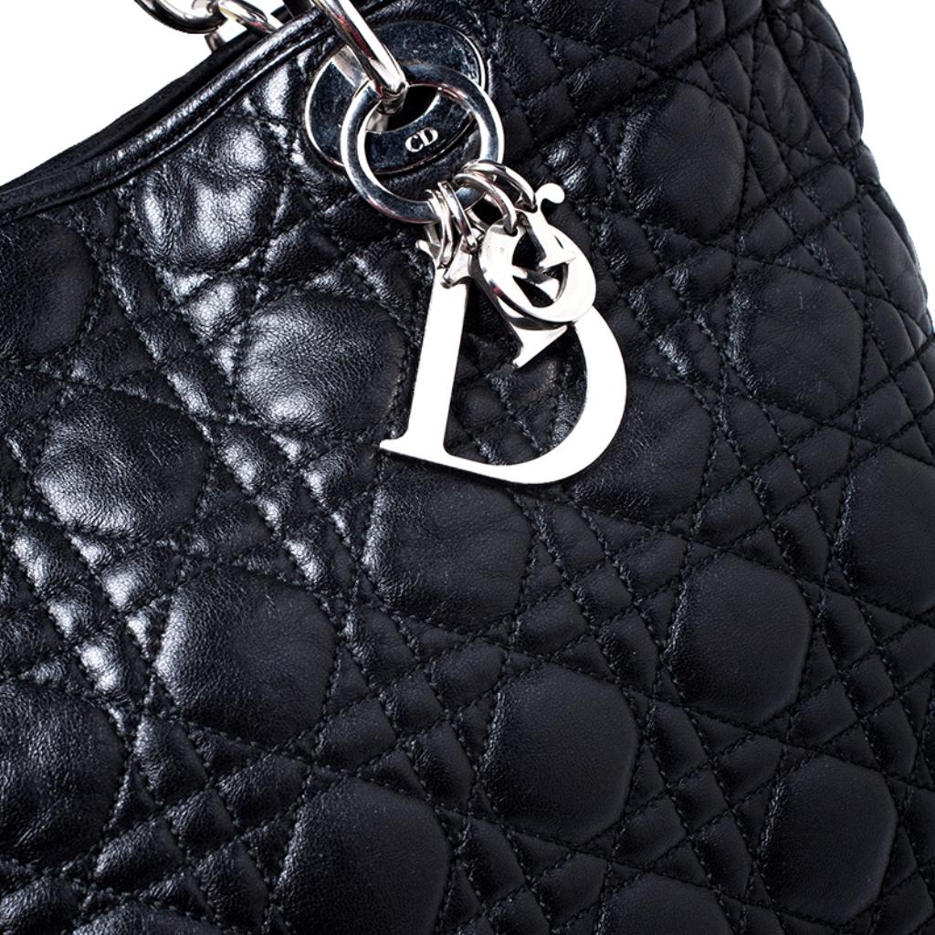 Dior Black Cannage Quilted Leather Soft Shopper Tote For Sale 4