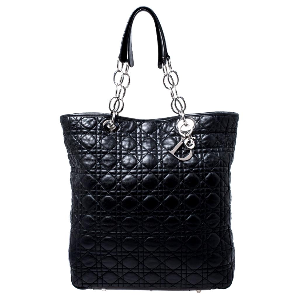 Dior Black Cannage Quilted Leather Soft Shopper Tote