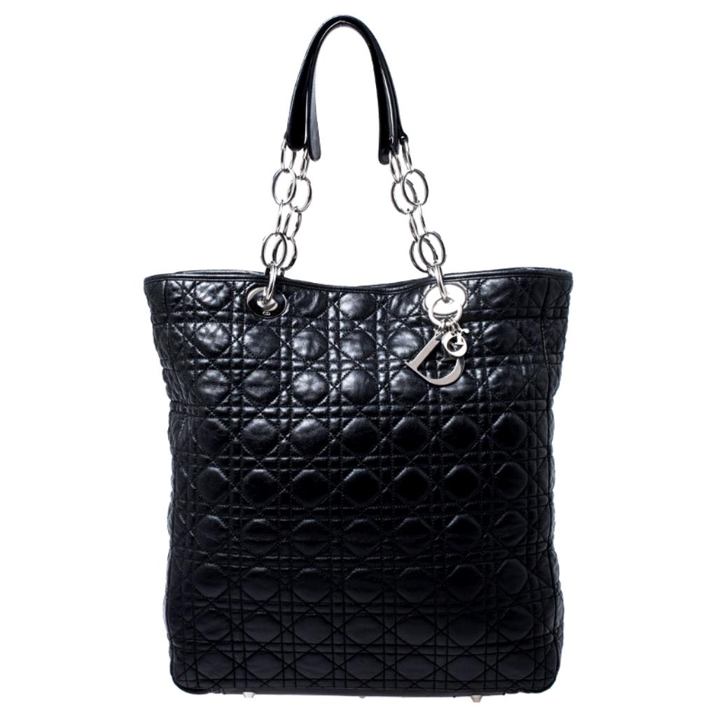 Dior Black Cannage Quilted Leather Soft Shopper Tote For Sale