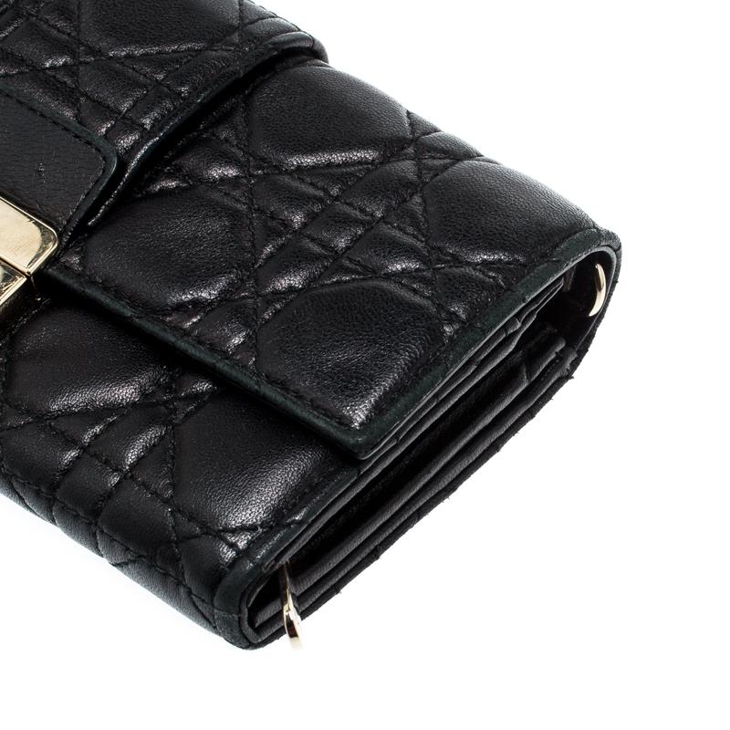 Women's Dior Black Cannage Quilted New Lock Wallet on Chain