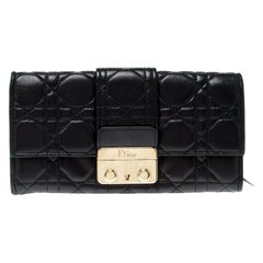 Dior Black Cannage Quilted New Lock Wallet on Chain