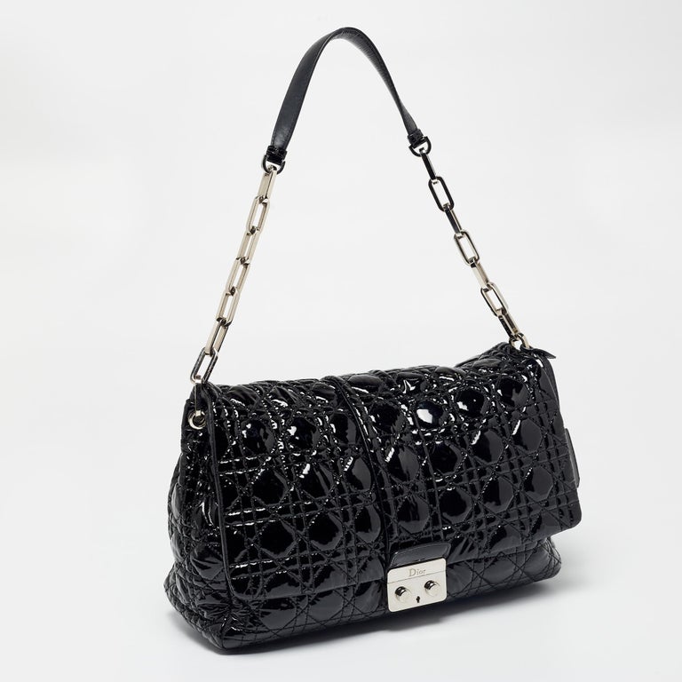 Dior Black Cannage Quilted Patent Leather Large New Lock Flap Bag For ...