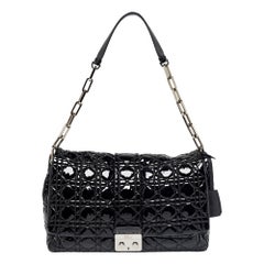 Dior Black Cannage Quilted Patent Leather Large New Lock Flap Bag