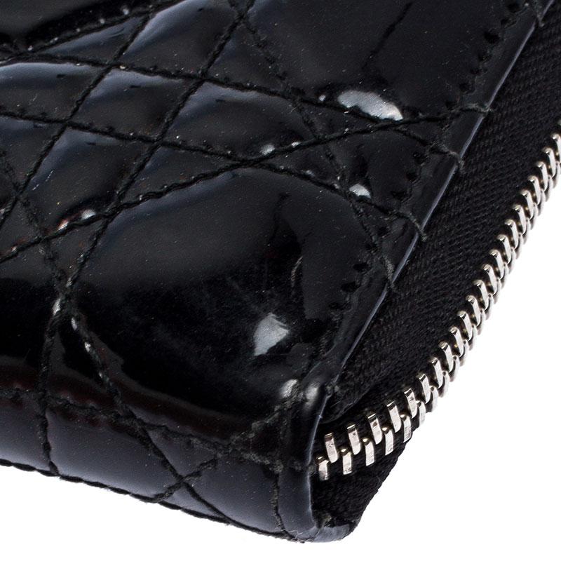 Dior Black Cannage Quilted Patent Leather Zip Around Lady Dior Wallet 1