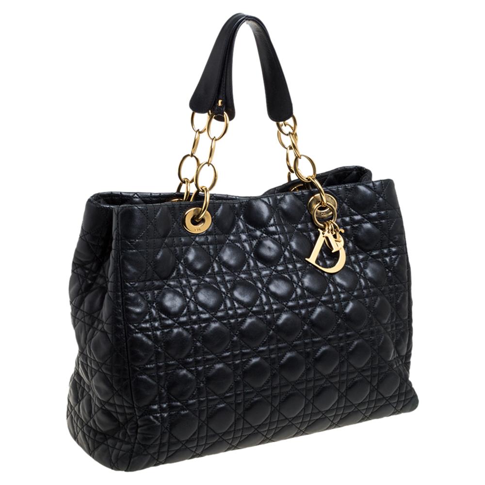 Women's Dior Black Cannage Quilted Soft Leather Large Shopper Tote