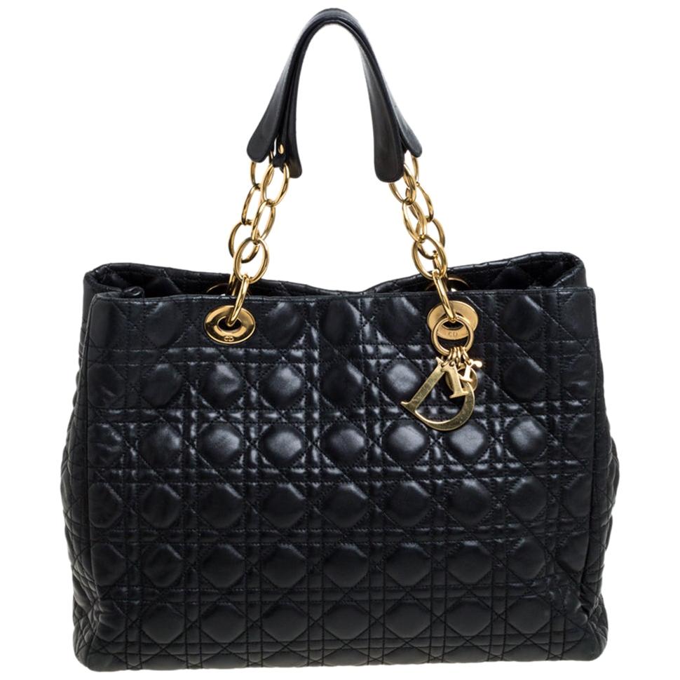 Dior Black Cannage Quilted Soft Leather Large Shopper Tote