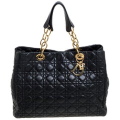 Dior Black Cannage Quilted Soft Leather Large Shopper Tote
