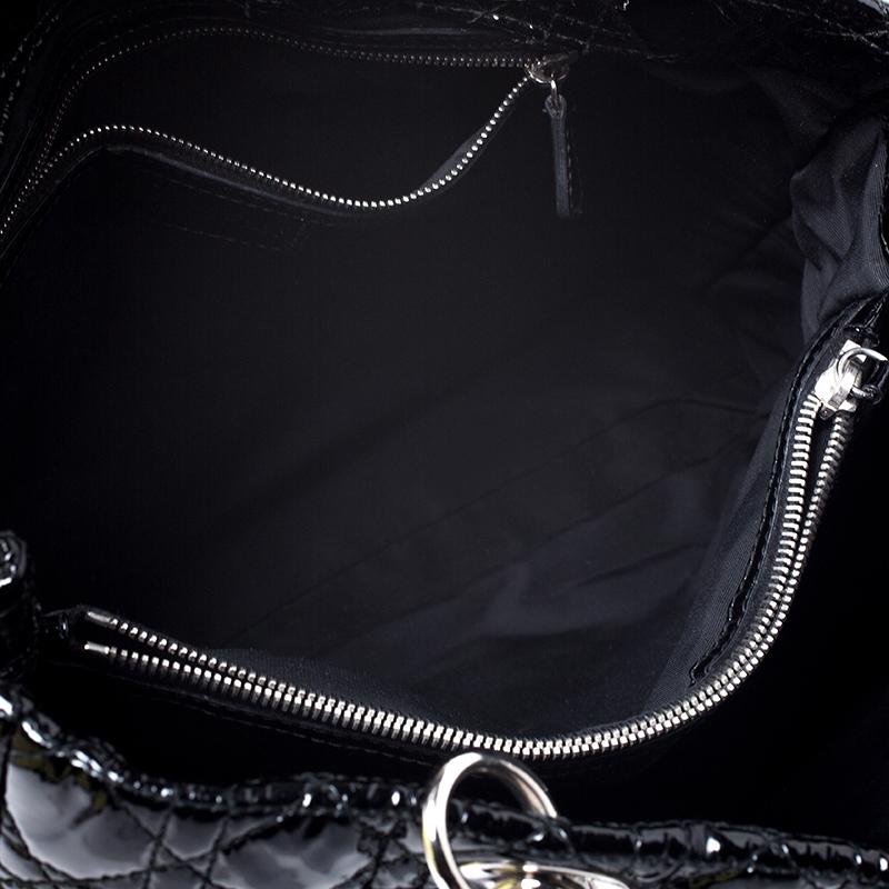 Dior Black Cannage Quilted Soft Patent Leather Large Shopper Tote In Good Condition In Dubai, Al Qouz 2