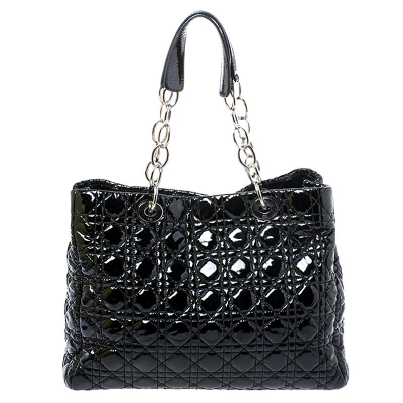 Dior Black Cannage Quilted Soft Patent Leather Large Shopper Tote 1