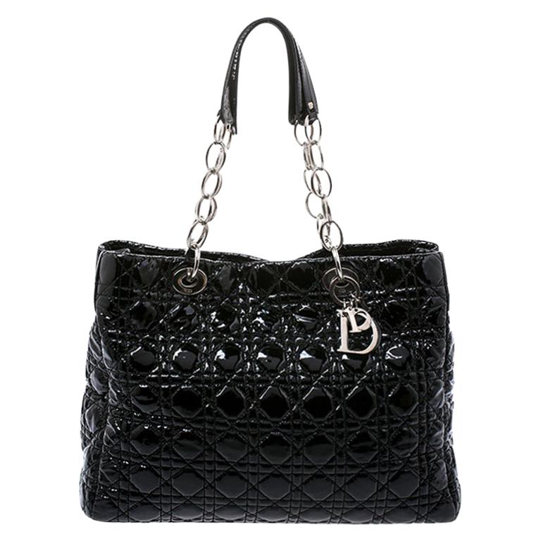 Dior Black Cannage Quilted Soft Patent Leather Large Shopper Tote