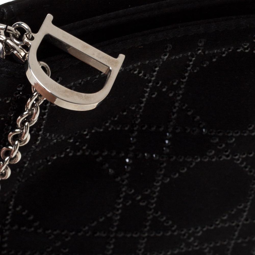 Dior Black Cannage Satin Crystal Embellished Chain Clutch 3