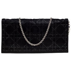 Dior Black Cannage Satin Crystal Embellished Chain Clutch