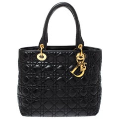 Dior Black Cannage Soft Leather Lady Dior Tote