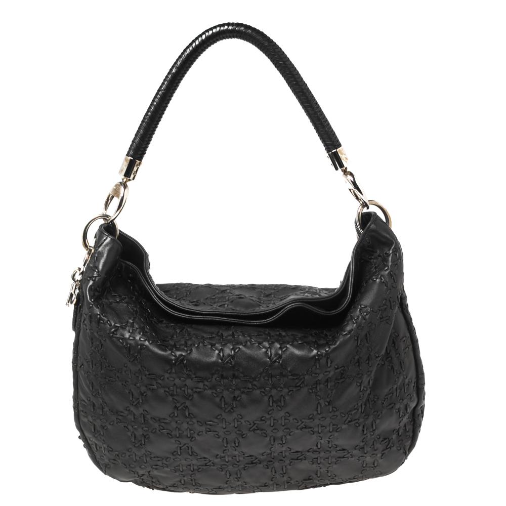 Dior Black Cannage Whipstitch Leather Hobo 8
