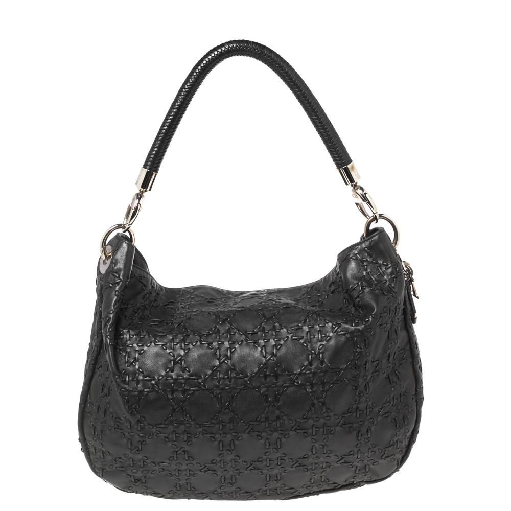 Dior Black Cannage Whipstitch Leather Hobo 4