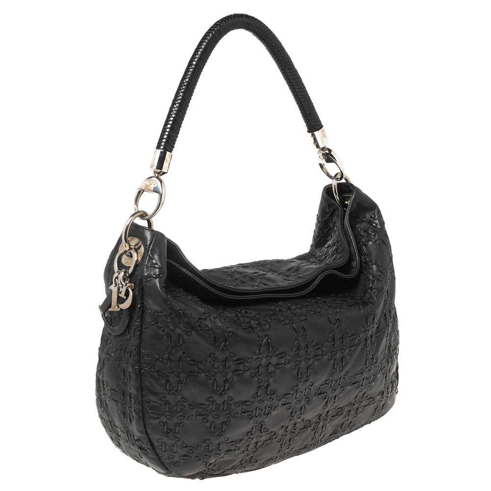 Dior Black Cannage Whipstitch Leather Hobo 5