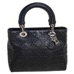 Dior Black Cannage Whipstitch Leather Medium Lady Dior Tote