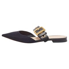 Dior Black Canvas and Leather D-Dior Flat Mules Size 38.5