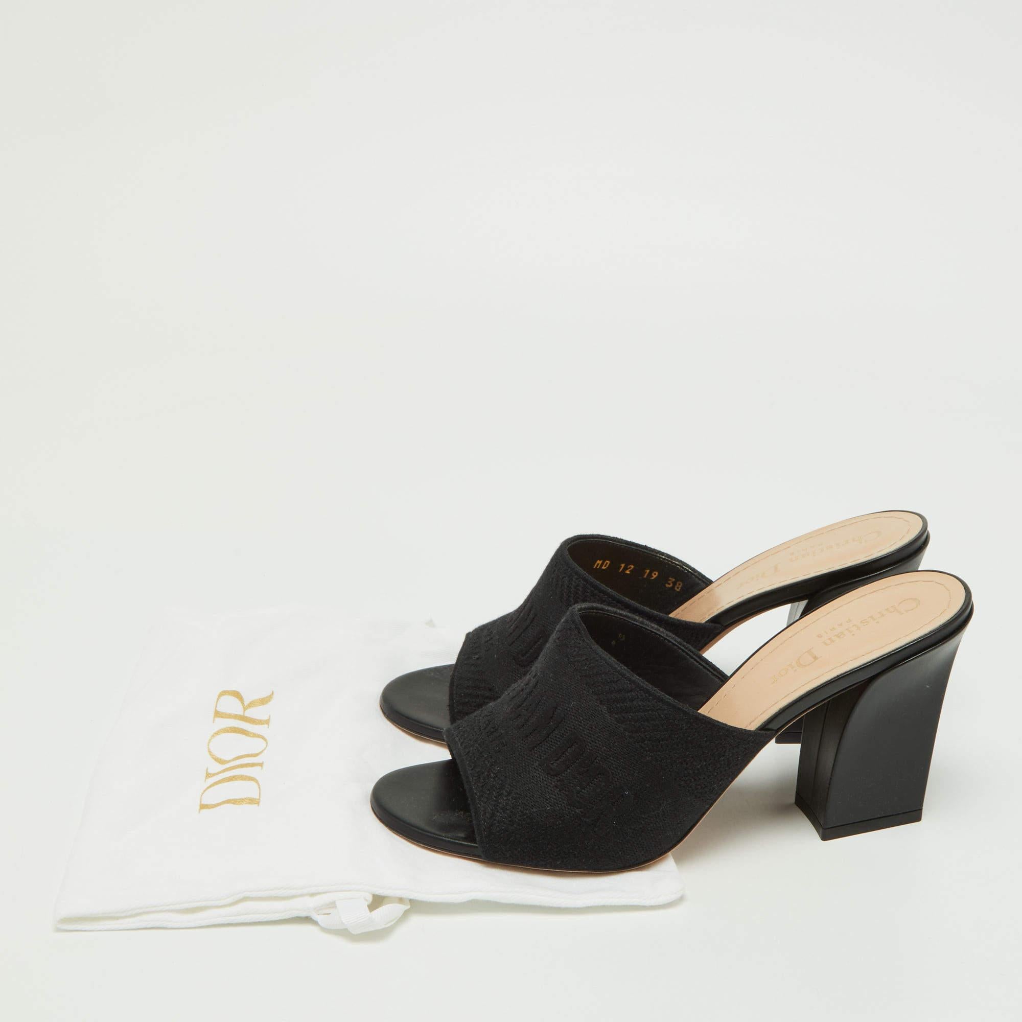 Dior Black Canvas and Leather Dway Block Heel Slide Sandals Size 38 5