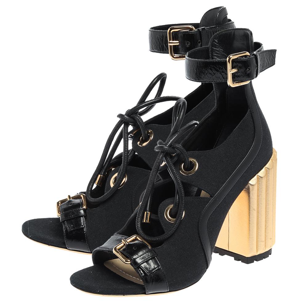 Dior Black Canvas And Leather Glorious Ankle Strap Block Heel Sandals Size 39 2