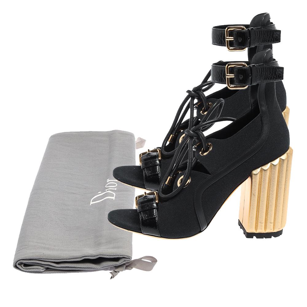 Dior Black Canvas And Leather Glorious Ankle Strap Block Heel Sandals Size 39 3