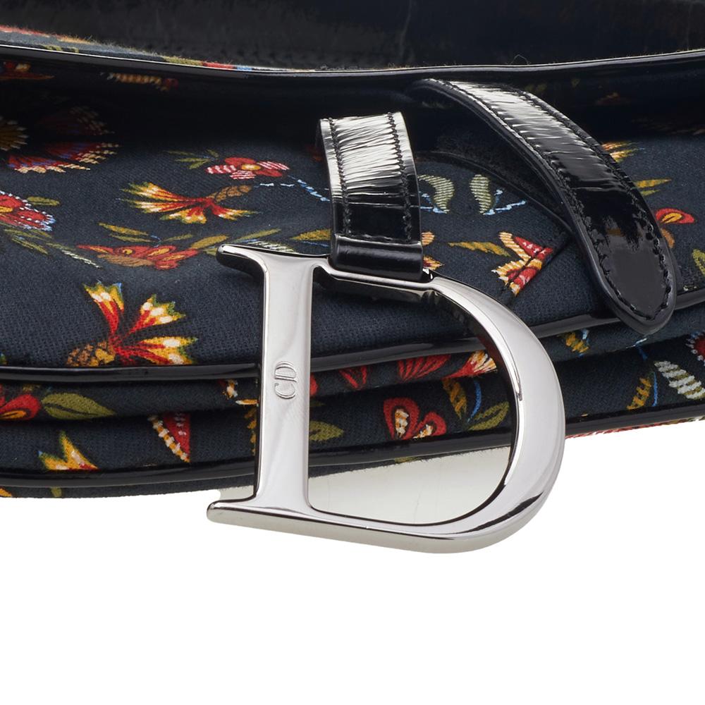 Dior Black Canvas And Leather Vintage Floral Print Saddle Bag 5