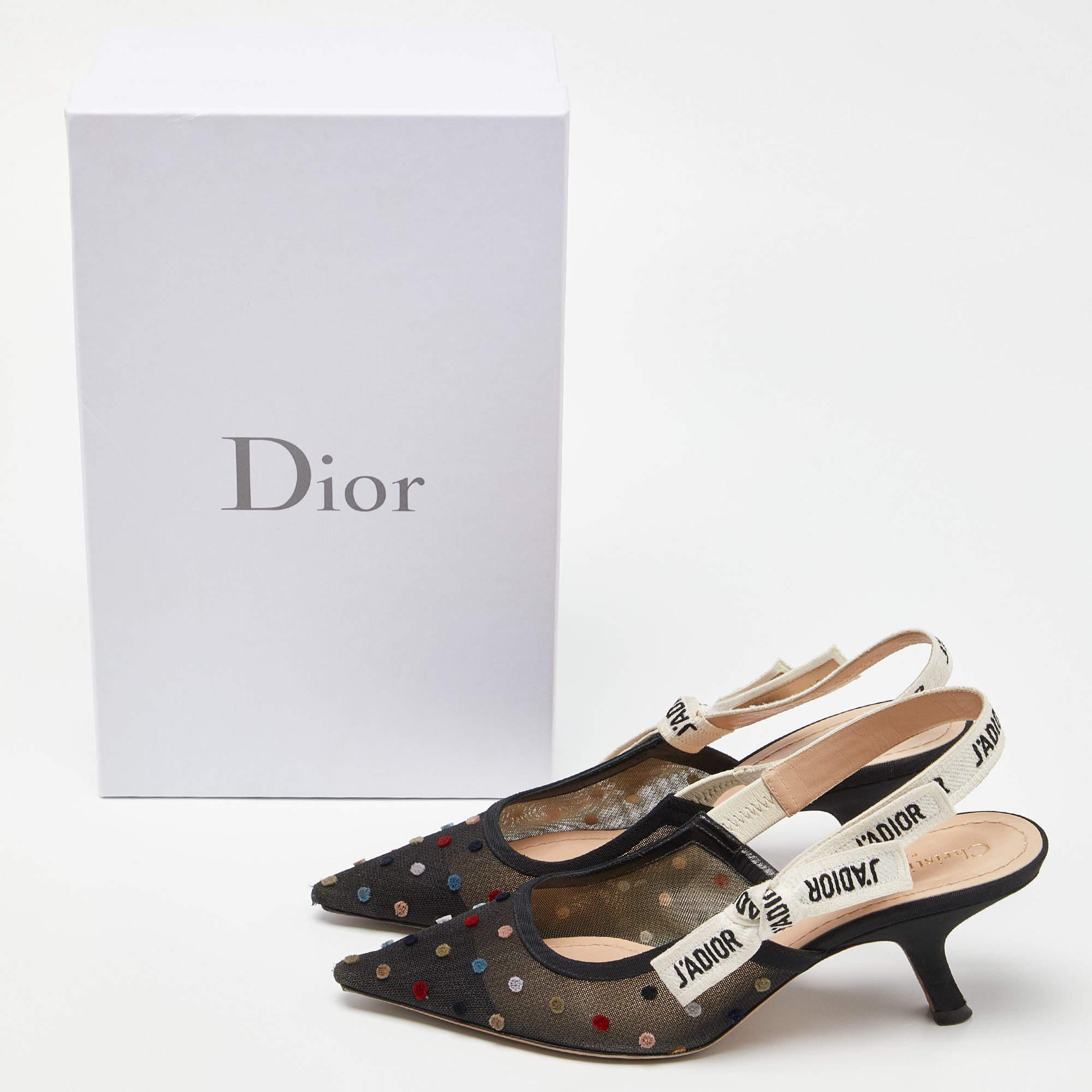 Dior Black Canvas and Mesh J'adior Slingback Pumps Size 37.5 5