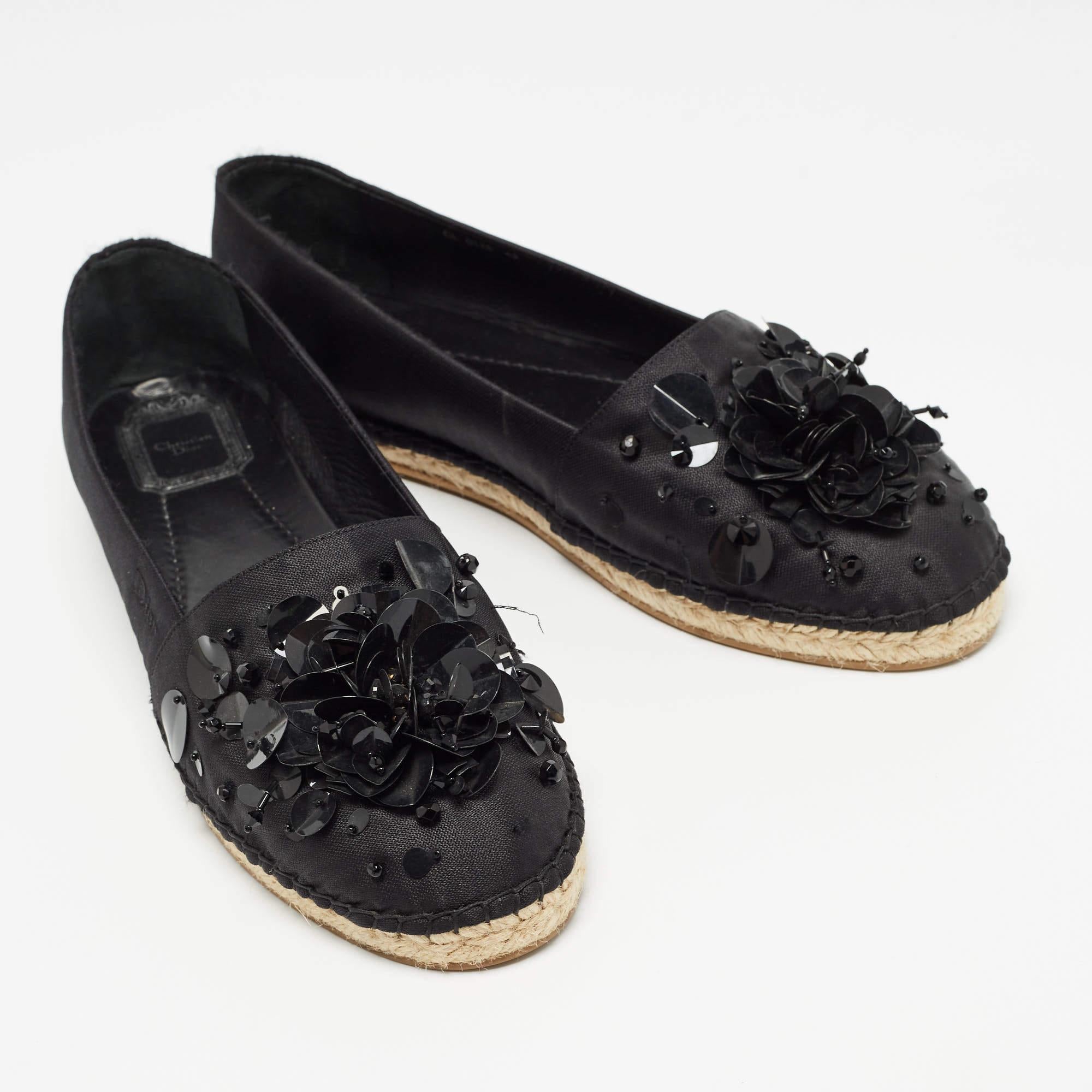  Dior Espadrilles plates embellies de cristaux en toile noire, taille 42 Pour femmes 
