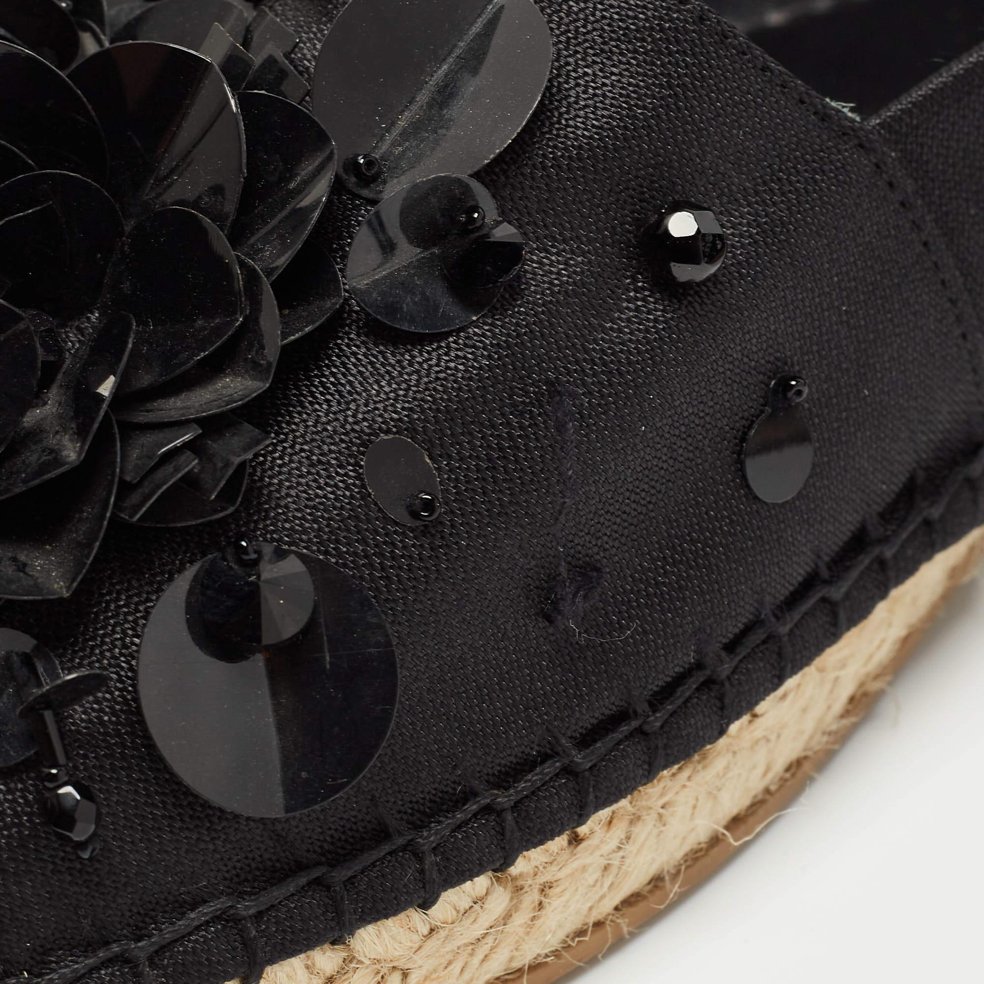 Dior Espadrilles plates embellies de cristaux en toile noire, taille 42 5