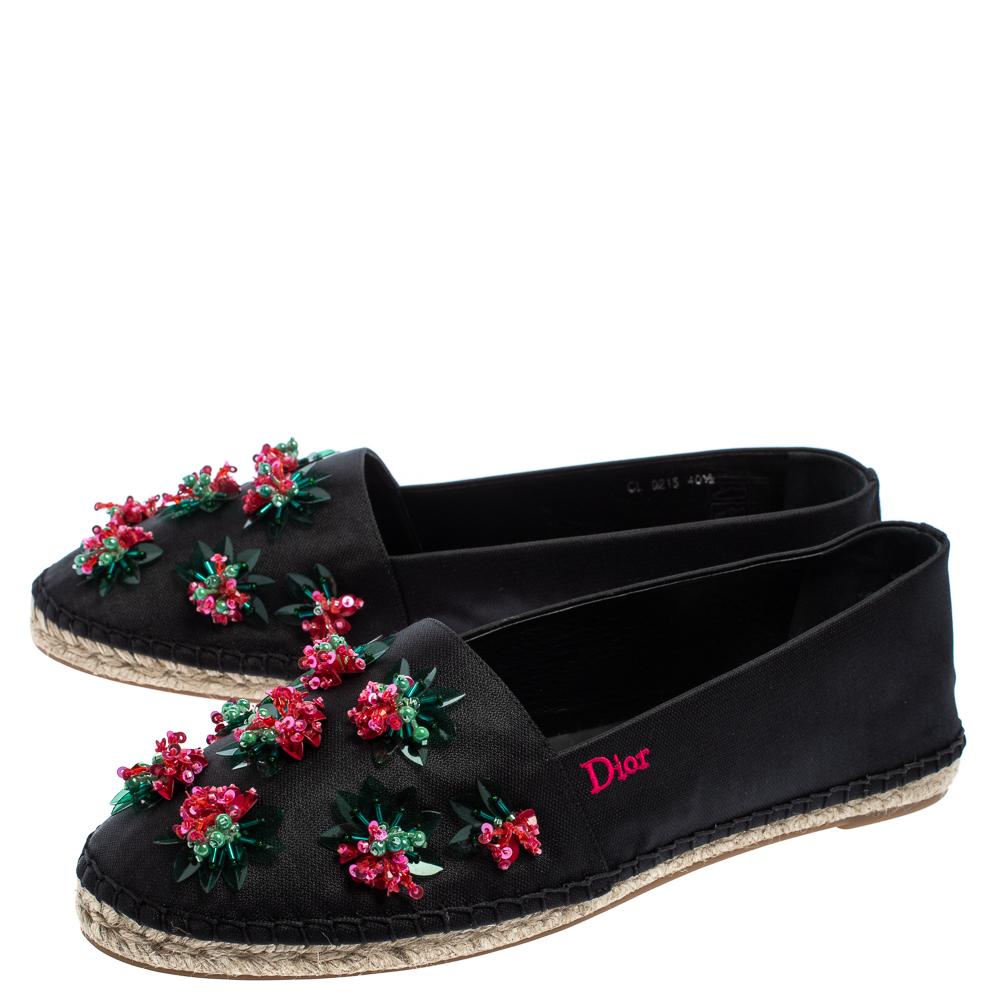 Women's Dior Black Canvas Embellished Espadrille Flats Size 40.5
