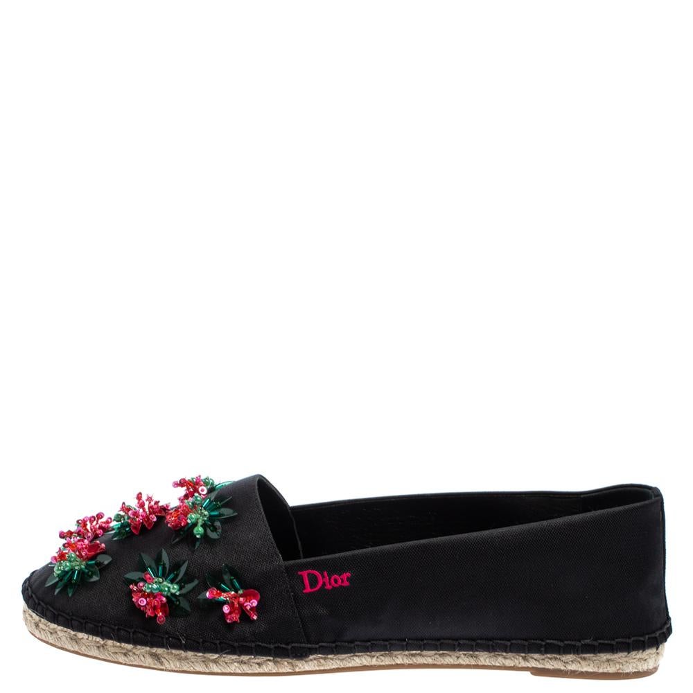 Dior Black Canvas Embellished Espadrille Flats Size 40.5 1