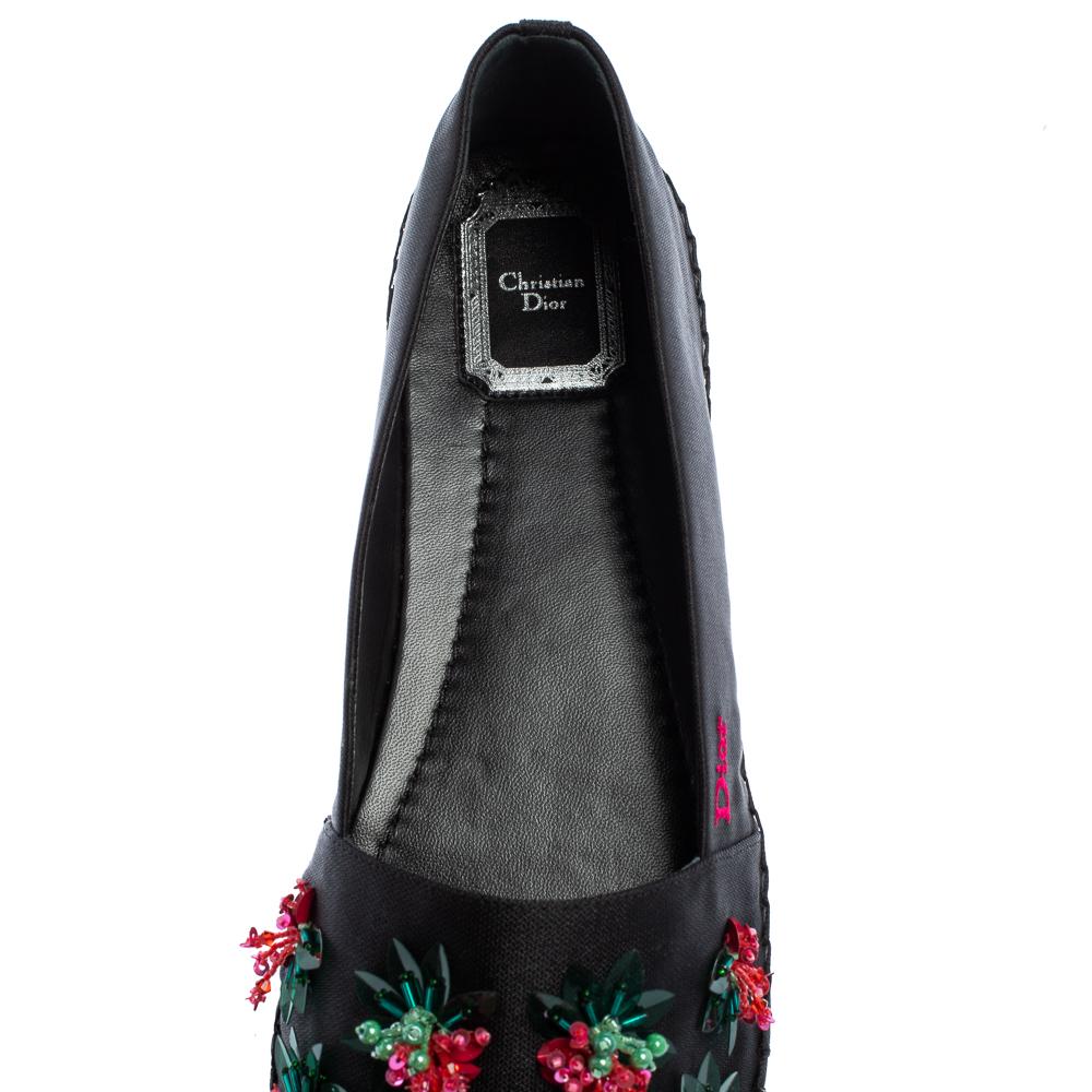 Dior Black Canvas Embellished Espadrille Flats Size 40.5 2