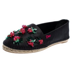 Dior Black Canvas Embellished Espadrille Flats Size 40.5