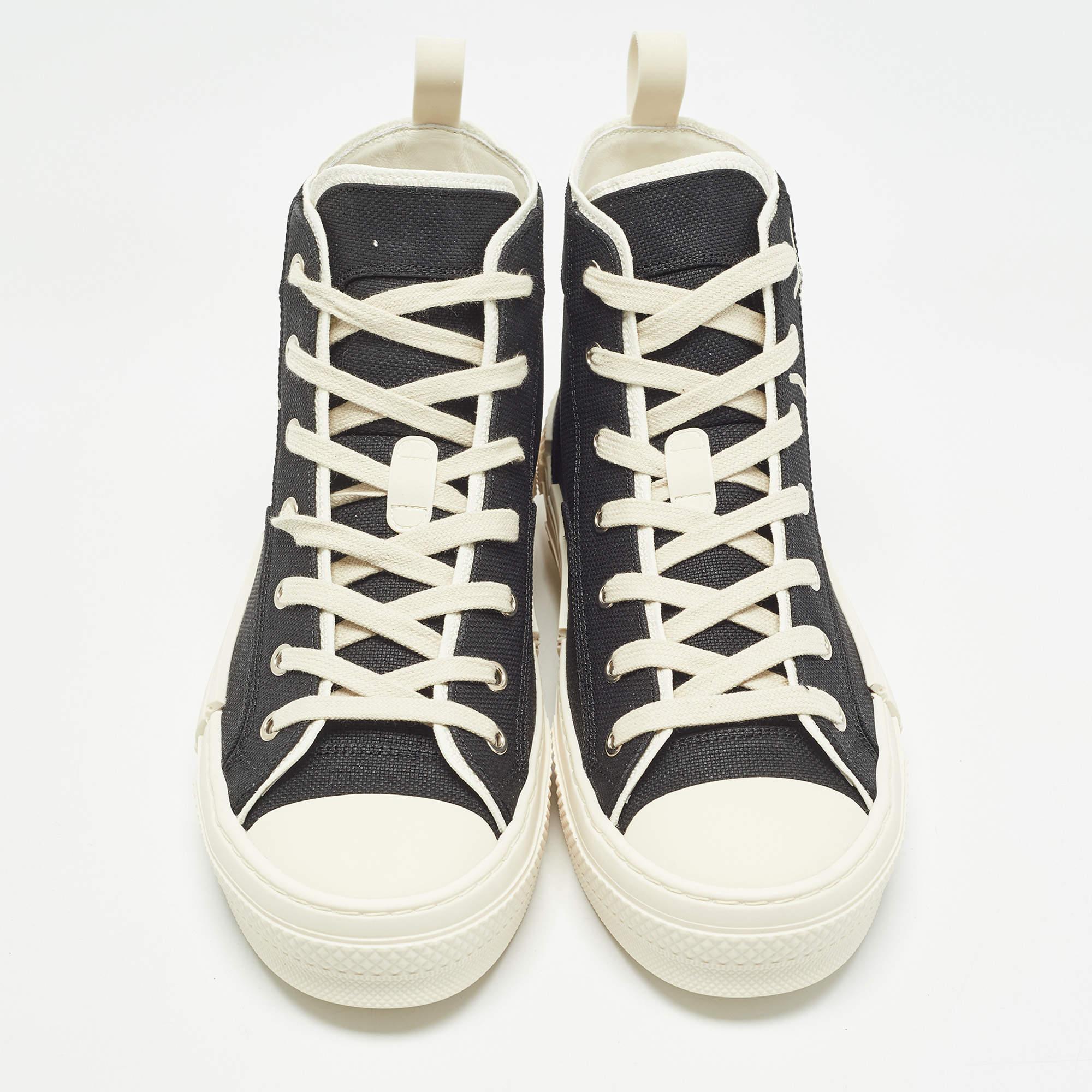Beige Dior Black Canvas Jack B23 High Top Sneakers Size 41.5 For Sale