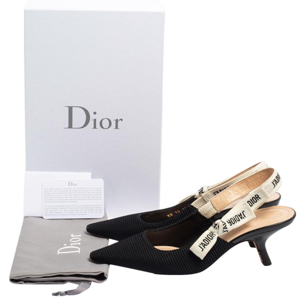 Dior Black Canvas J'adior Ribbon Slingback Pumps Size 37.5 1