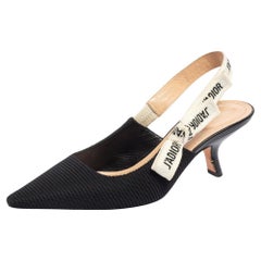 Dior Schwarze Canvas J'adior Ribbon Slingback Pumps Größe 37,5